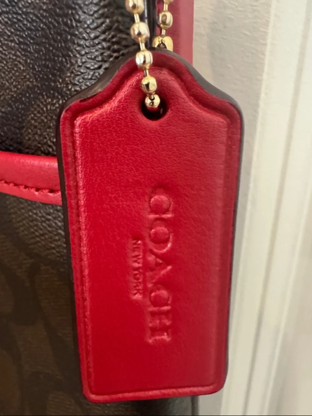 Coach Brown Signature Crossbody with Red Trim - Picture 4 of 5